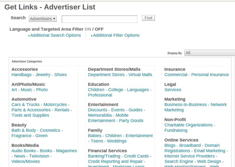 affiliate list of advertisers